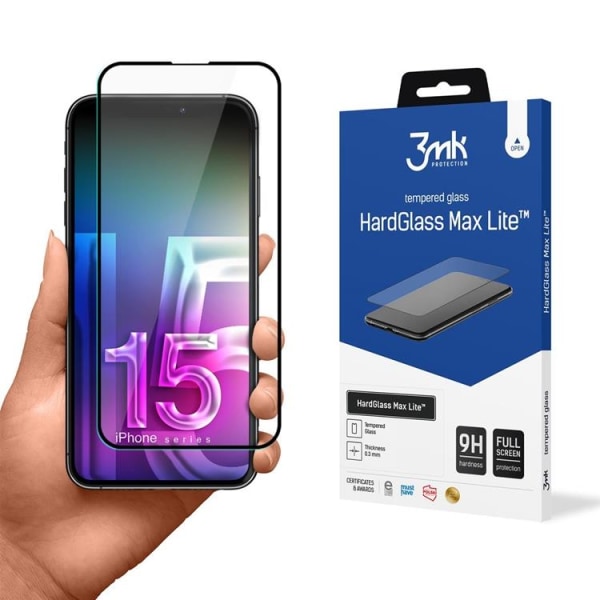 3MK iPhone 15 Pro Max Härdat Glas Skärmskydd Max Lite - Svart