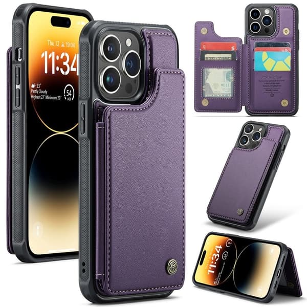 CASEME C22 Mobilskal till iPhone 14 Pro Max Läder med RFID - Lila