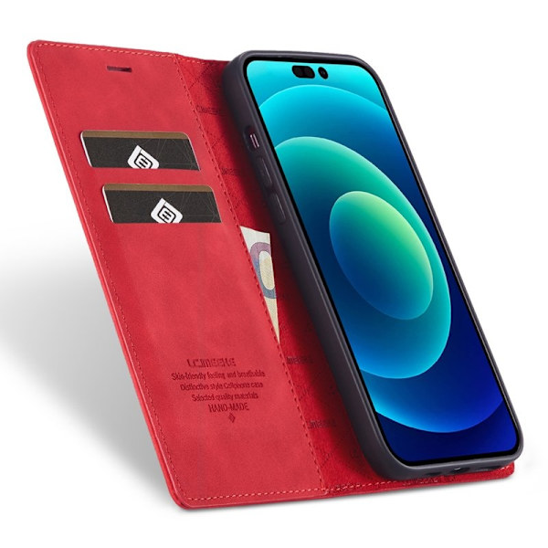LC.IMEEKE iPhone 15 Pro Plånboksfodral i Konstläder- Röd