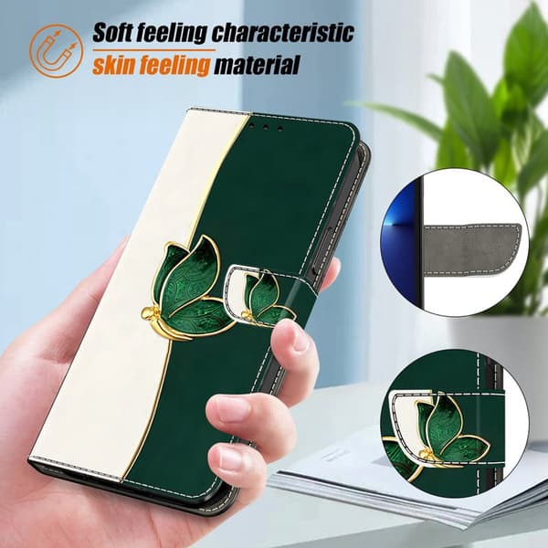 Plånboksfodral för Samsung Galaxy S26 Plus Konstläder - Grön fjäril