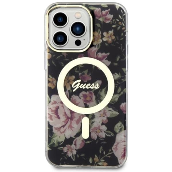Guess iPhone 14 Pro Max -puhelinkuori MagSafe Flower - Musta Black