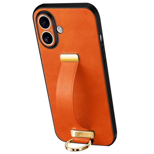 SULADA Mobilskal till iPhone 16 med Handledsrem och Ställ - Läder Orange