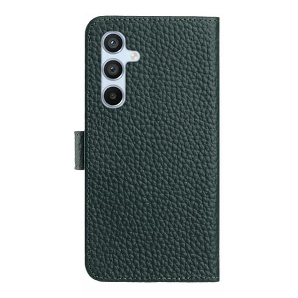 Galaxy S25 Plånboksfodral Äkta Läder Litchi - Grön Grön