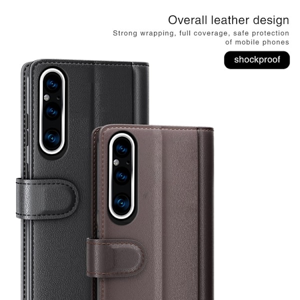 Sony Xperia 1 V Plånboksfodral Äkta Läder Flip - Brun