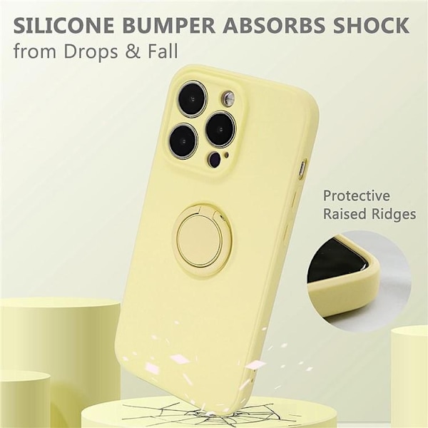 Mobilskal till iPhone 15 Pro Max Ringhållare Liquid Silikon - Gul Gul
