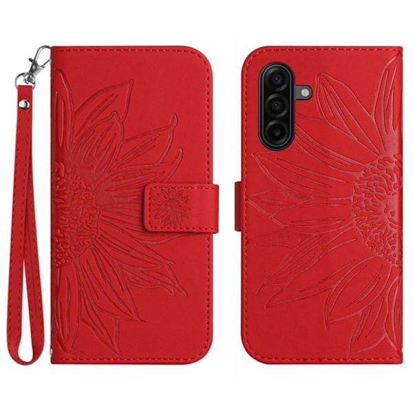 Samsung Galaxy S26 Pro Plånboksfodral Konstläder Blomtryck - Röd