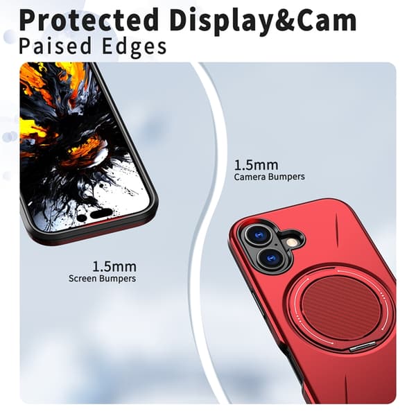 Mobilskal till iPhone 16 Plus MagSafe Rotating Kickstand TPU + PC Röd
