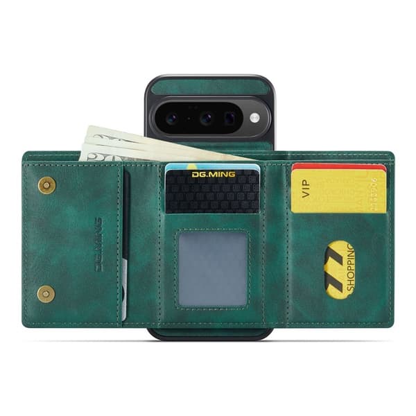 DG.MING M6 Series Konstläder Plånboksfodral för Google Pixel 10 Pro - Grön