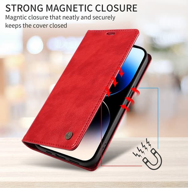 YIKATU OnePlus 15 Plånboksfodral Litchi Closure Konstläder Röd
