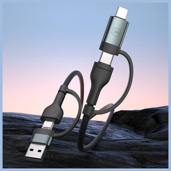 3MK USB-A/USB-C til USB-C/Lightning 60W Kabel 9V/2A 1.2m Hyper - Sort Svart