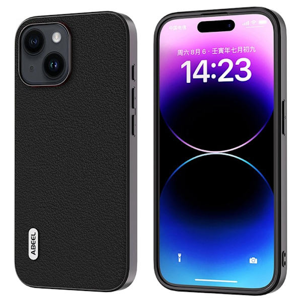 ABEEL Mobilskal till iPhone 15 Plus Texturerad Äkta Läder Svart