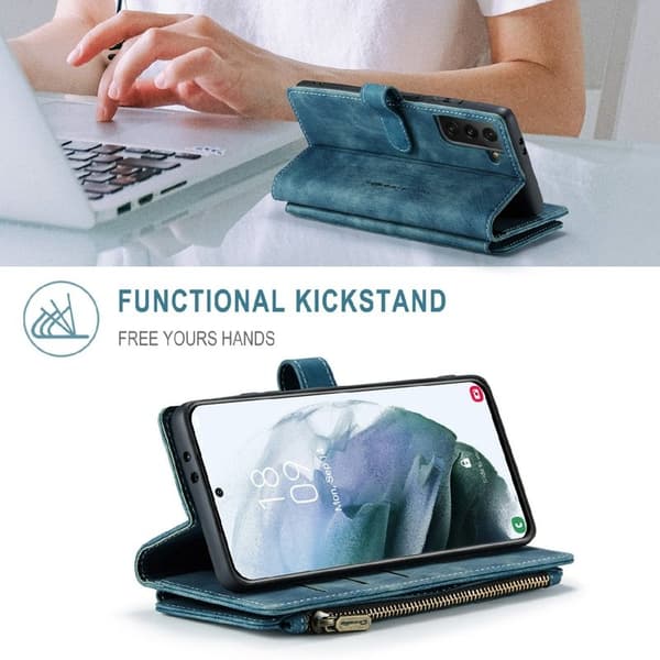 CASEME Konstläder Plånboksfodral för Samsung Galaxy S21 4G/5G - Blå