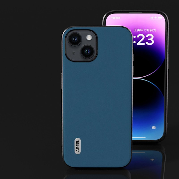 ABEEL Mobilskal till iPhone 14 Plus Chockskydd Äkta Läder Blå