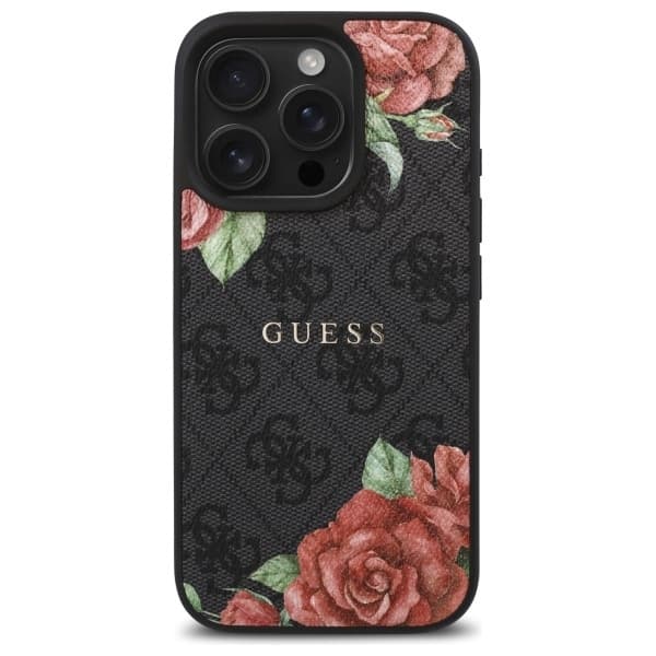Guess telefonetui til iPhone 16 Pro Max MagSafe 4G Blomsterprint - Sort Black