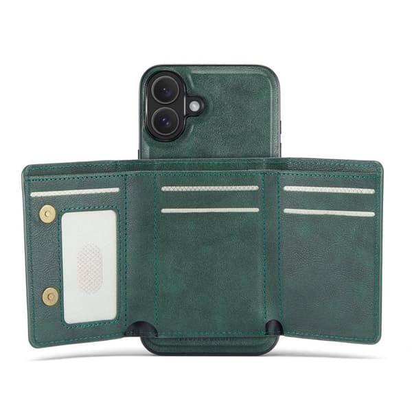 FIERRE SHANN FS030 iPhone 17 Plånboksfodral Tri-Fold Konstläder - Grön