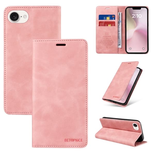 BETOPNICE 003 iPhone 16e Plånboksfodral Konstläder - Rosa
