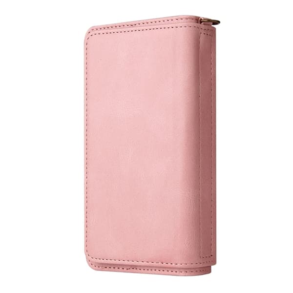 iPhone 17 Air Konstläder Plånboksfodral Zipper Rem Rosa
