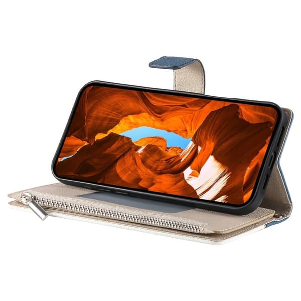 Samsung Galaxy S26 Edge Plånboksfodral Dragkedja Konstläder Flip - Blå