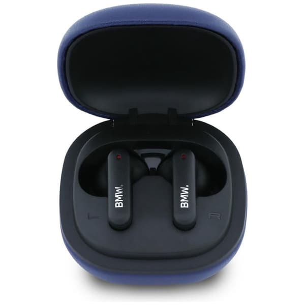 BMW TWS In-Ear Høretelefoner Bluetooth ENC Læder Metal Logo - Blå Blå