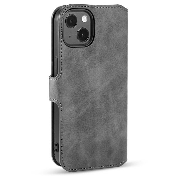 DG.MING iPhone 14 Plus Plånboksfodral Retro Stil Grå Konstläder