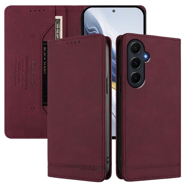 RINACASIS Samsung Galaxy A55 5G Plånboksfodral Konstläder RFID Skydd - Vinröd