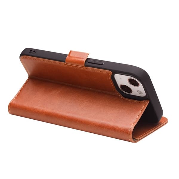 QIALINO iPhone 13 Mini Plånboksfodral Äkta Läder Flip Folio Brun
