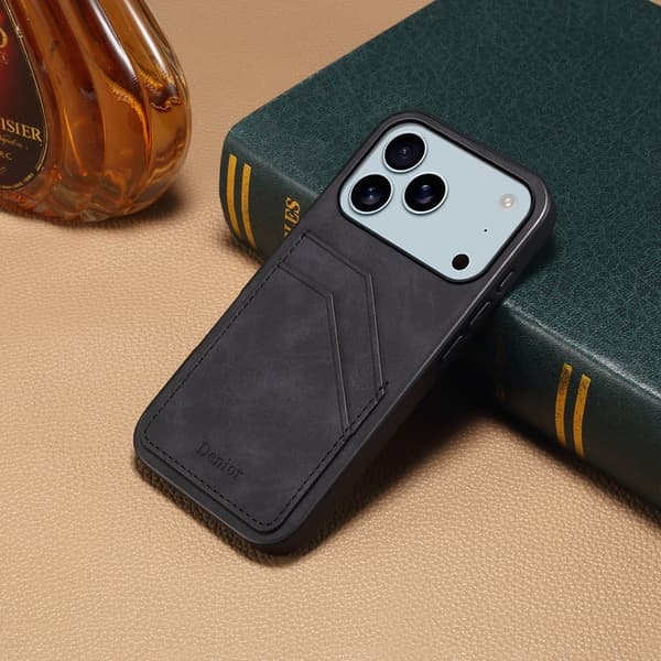 DENIOR Mobilskal till iPhone 17 Pro Max PU Läder + TPU + PC - Svart