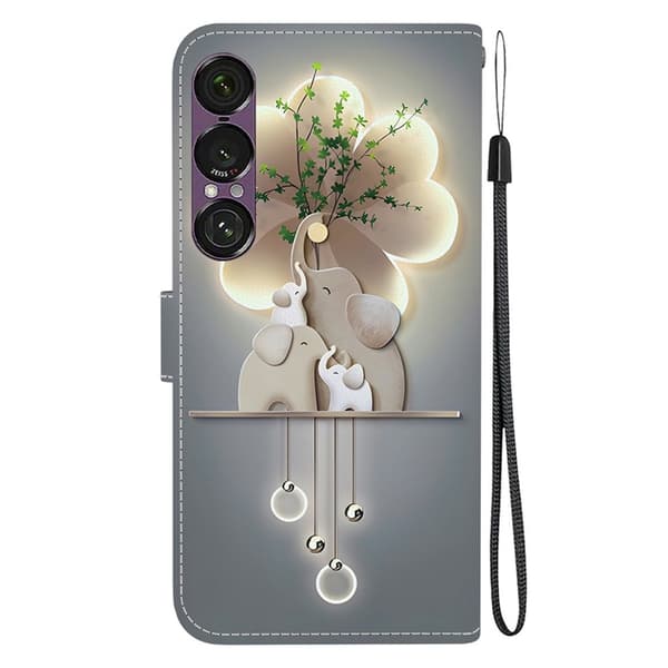 Sony Xperia 1 VII Konstläder Plånboksfodral med Lanyard Printing - Grå Grå