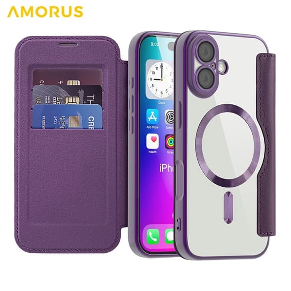 AMORUS iPhone 17 Plånboksfodral MagSafe RFID-Skydd - Lila Lila