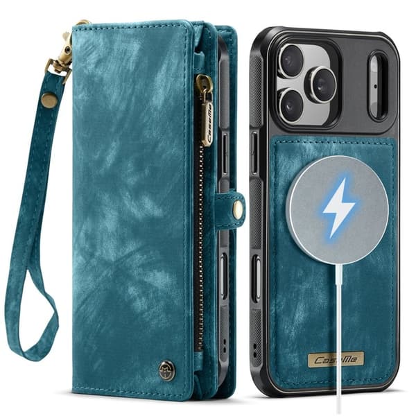 CASEME 008 iPhone 17 Pro Max Plånboksfodral Konstläder med Blå