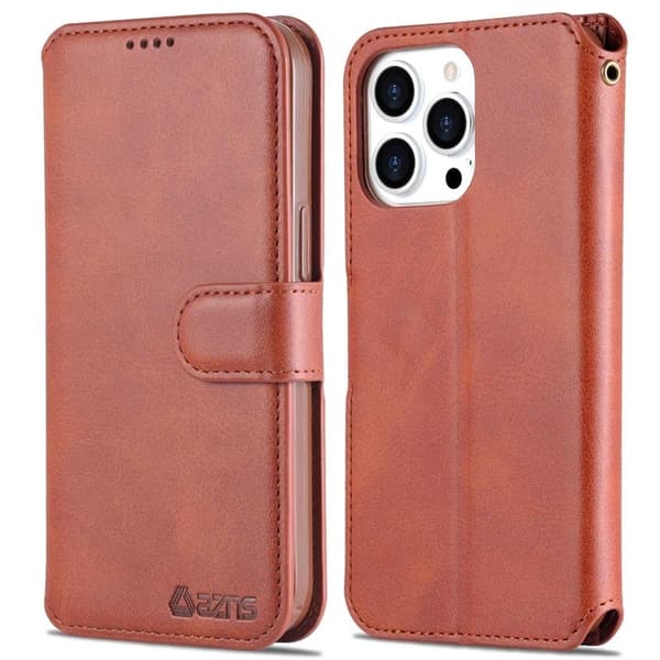 AZNS iPhone 14 Pro Plånboksfodral Konstläder - Full Protection - Brun