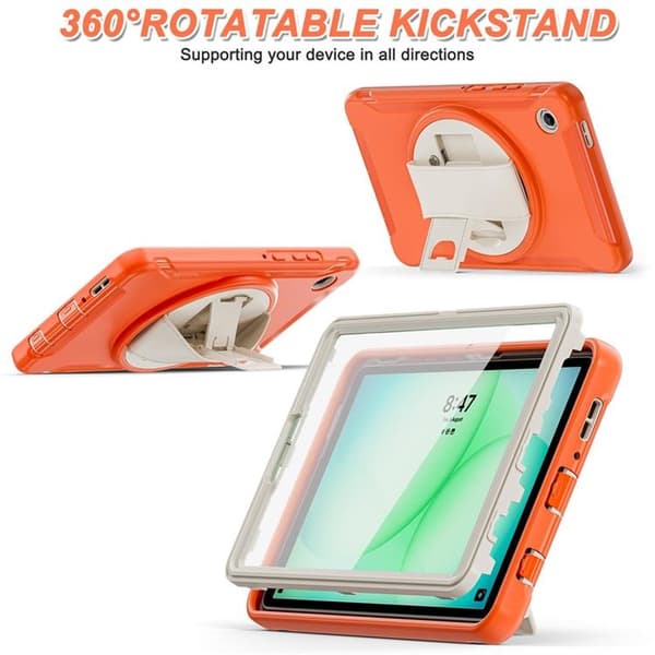 Mobilskal till Galaxy Tab A11 Rotary Kickstand med Handrem Orange