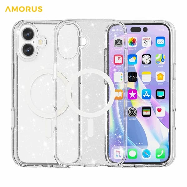 AMORUS Mobilskal till iPhone 17 Magsafe Glitter Powder PC + TPU - Vit Vit
