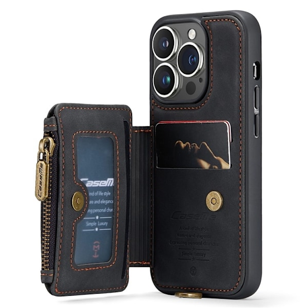 CASEME iPhone 14 Pro Max Plånboksfodral C20 Zipper Kickstand - Svart Svart