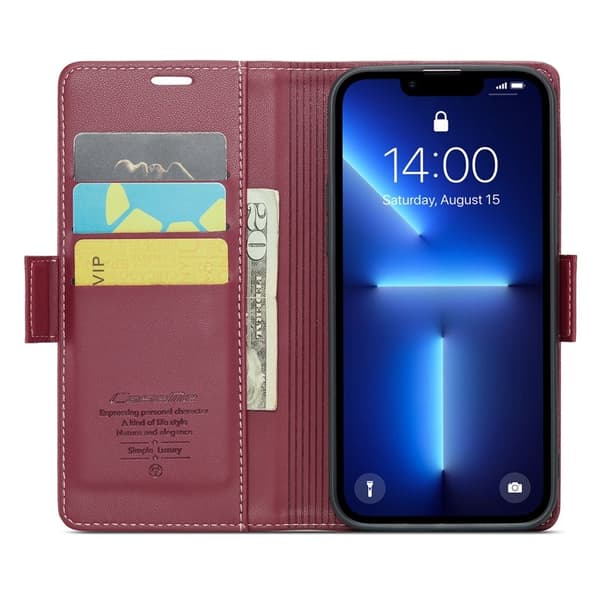 CASEME iPhone 13 Pro Plånboksfodral Konstläder RFID-Skydd Röd