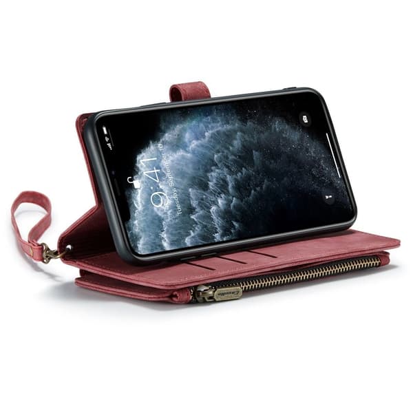CASEME Konstläder Plånboksfodral för iPhone 11 Pro Max med Rem - Röd