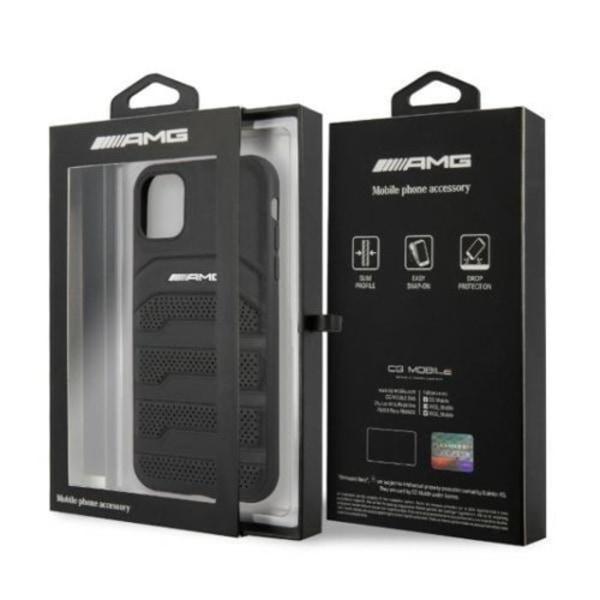 AMG Äkta Läder Debossed Lines Skal iPhone 11 - Svart Svart