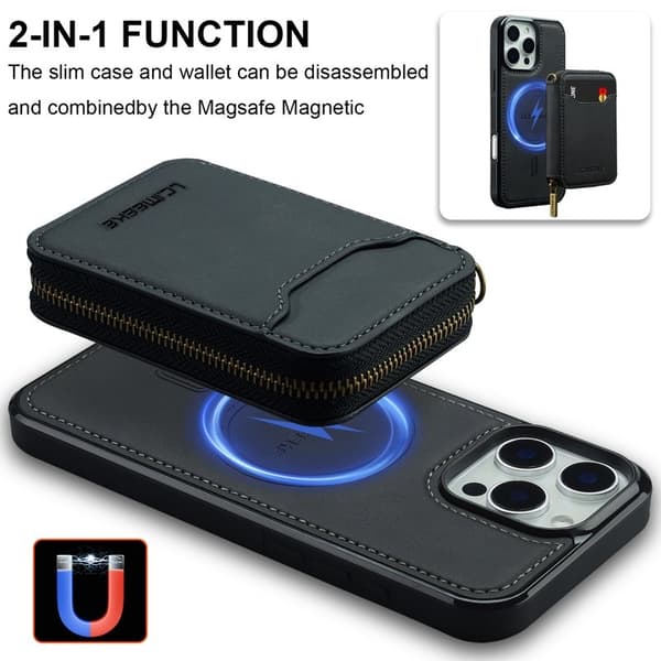 LC.IMEEKE L6 iPhone 13 Pro Konstläder Plånboksfodral Magnetiskt - Svart