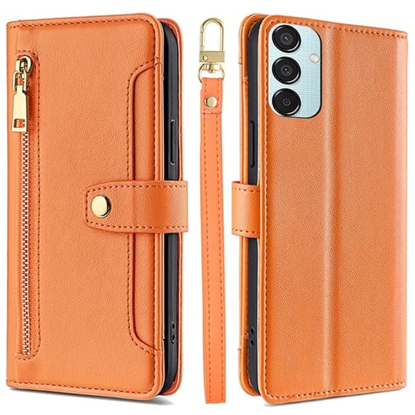 Galaxy M15 5G Konstläder Plånboksfodral med 2 Rem - Orange Orange