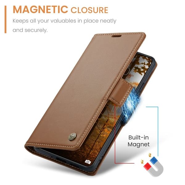 CASEME Xiaomi 14 Pro Plånboksfodral Konstläder RFID-Skydd 3 Kort Brun