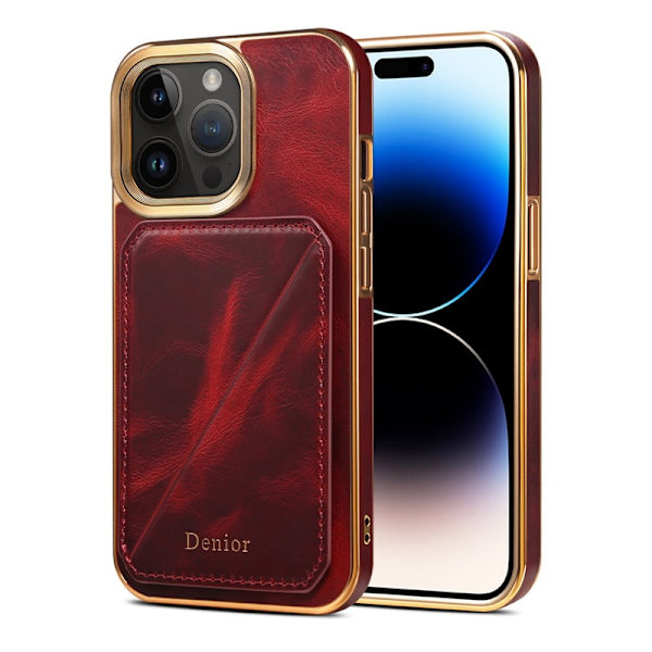DENIOR Mobilskal till iPhone 14 Pro Max Äkta Läder TPU+PC Röd