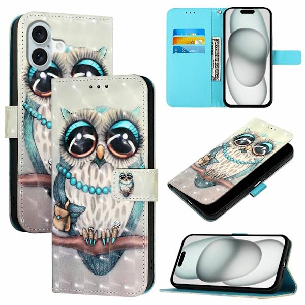 iPhone 16 Plus Plånboksfodral Printing Pattern Med Rem Grå