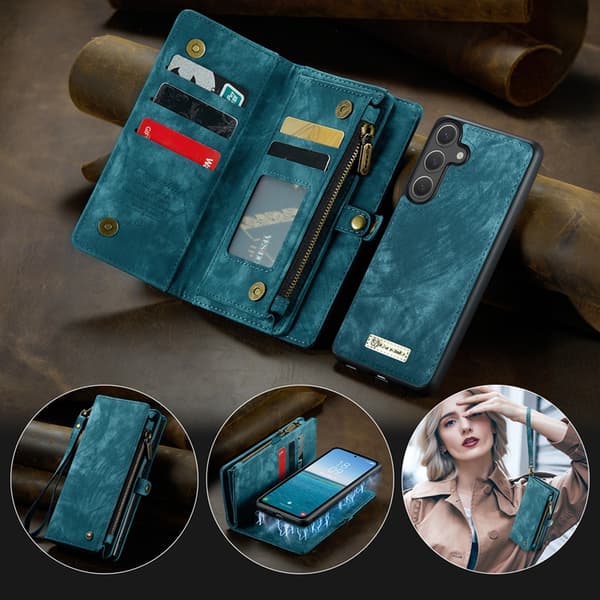 CASEME Galaxy S25 FE Konstläder Plånboksfodral Detachable 008 - Blå Blå