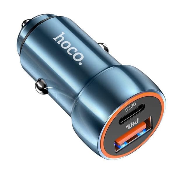 Hoco Biloplader 20W USB-A/USB-C Z46A - Safir Blå Blå