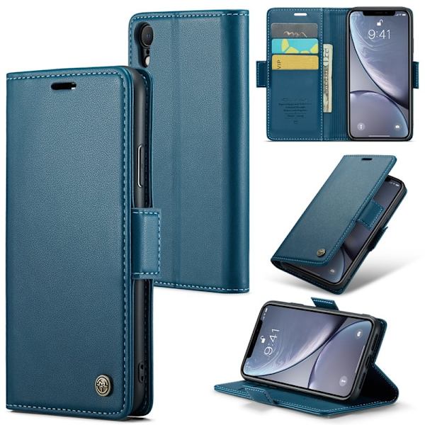 CASEME iPhone XR Plånboksfodral Konstläder RFID-Skydd Blå