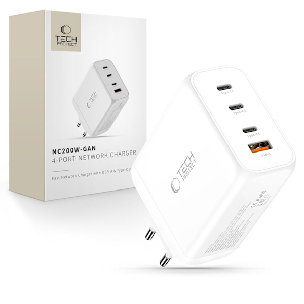 Tech-Protect 4-ports hurtigoplader 200W QC3.0 NC200W-GAN Vit