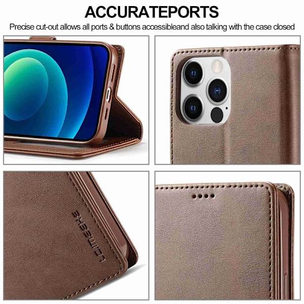 LC.IMEEKE iPhone 14 Pro Plånboksfodral Konstläder - Brun