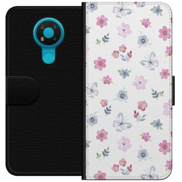 Pungcover til Nokia 3.4 med Blomster og sommerfugle