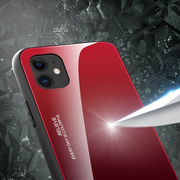Gradient Härdat Glas Skal iPhone 12 Mini - Svart / Röd Svart