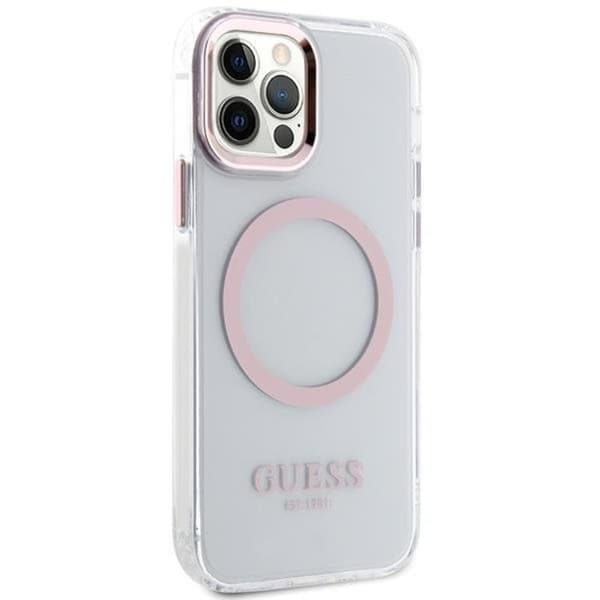 Guess Mobilskal till iPhone 12 Pro/12 Magsafe Metall Outline - Rosa